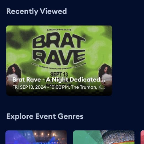 The Recently Viewed and Explore Event Genres sections